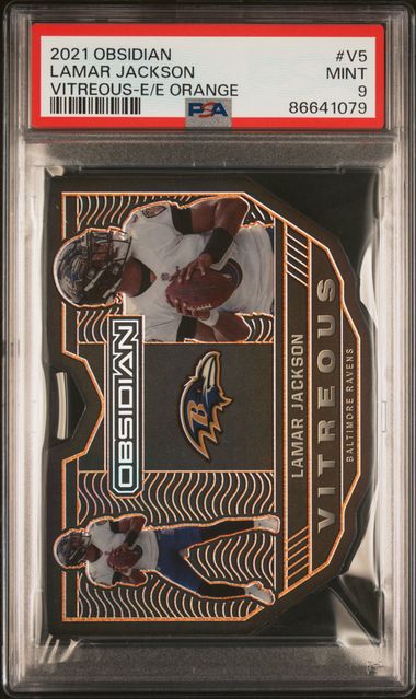 Lamar Jackson Vitreous E/E ORANGE /25 PSA 9
