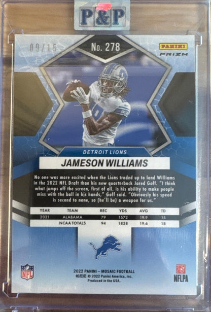 Jameson Williams RC PRIZM # 09/15